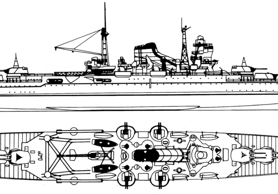 Крейсер IJN Mikuma 1941 [Heavy Cruiser] - чертежи, габариты, рисунки
